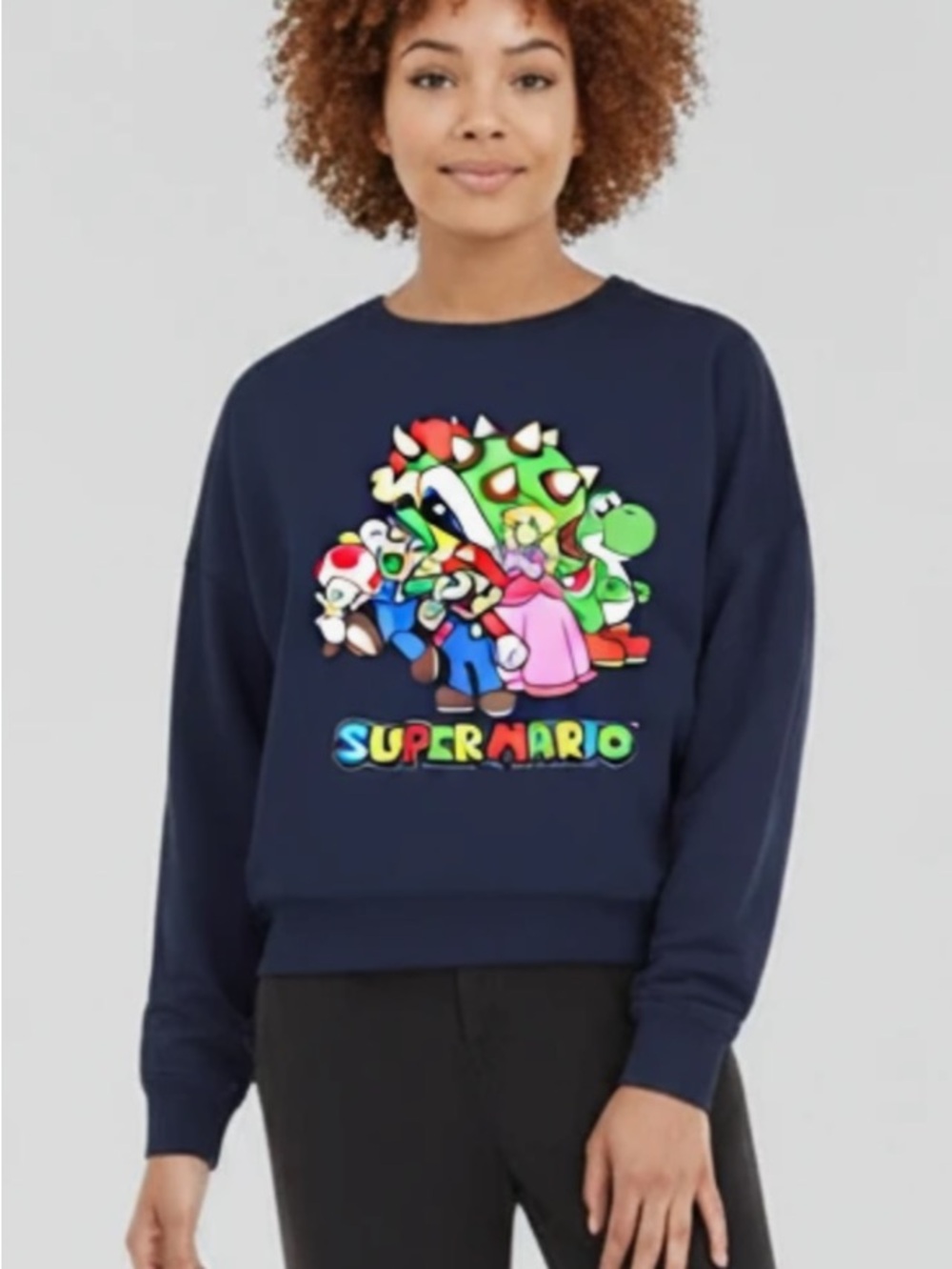 Nintendo Navy Super Mario Crewneck Sweatshirt with Colorful Character Print